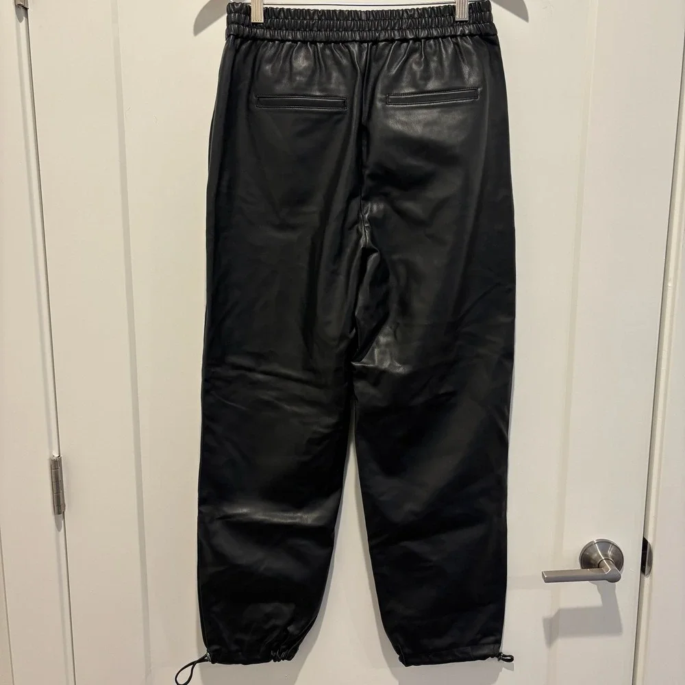 Zara NWT Women Faux Leather Jogger Pants Black Elastic Waist Drawstring Small - Picture 4 of 10